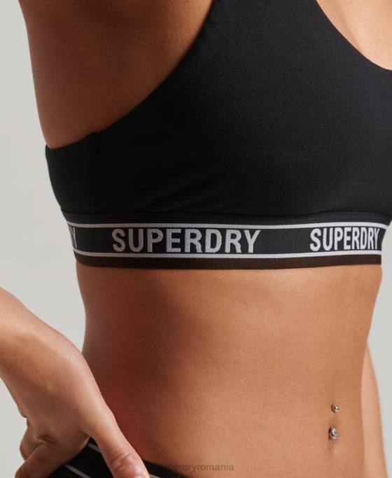 Superdry bralet crop din bumbac organic cu mai multe sigle îmbrăcăminte negru femei JX0Z6544
