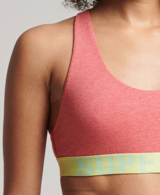 Superdry bralette cu logo mare din bumbac organic îmbrăcăminte coral femei JX0Z4214