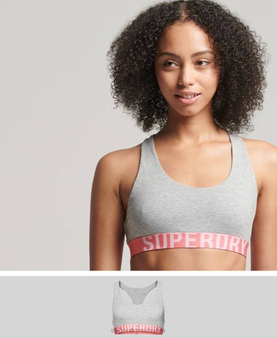 Superdry bralette cu logo mare din bumbac organic îmbrăcăminte gri deschis femei JX0Z6622