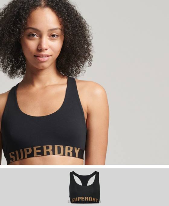 Superdry bralette cu logo mare din bumbac organic îmbrăcăminte negru femei JX0Z6565