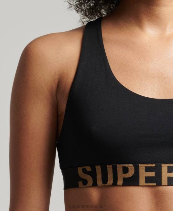 Superdry bralette cu logo mare din bumbac organic îmbrăcăminte negru femei JX0Z6565