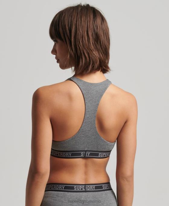Superdry bralette decupate din bumbac organic îmbrăcăminte gri inchis femei JX0Z4316