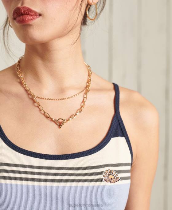 Superdry bumbac organic cali stripe vesta top îmbrăcăminte albastru femei JX0Z3076