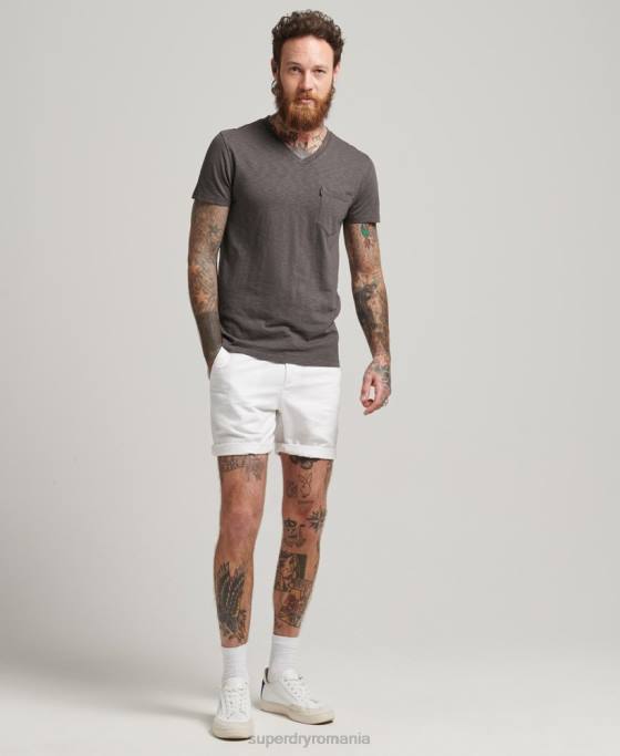 Superdry bumbac organic studios lenjerie turn up pantaloni scurți îmbrăcăminte alb bărbați JX0Z373