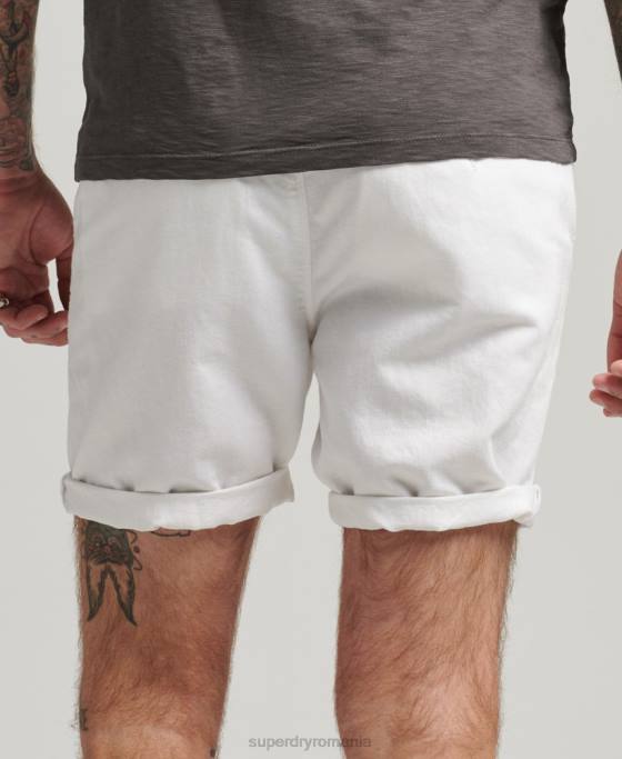 Superdry bumbac organic studios lenjerie turn up pantaloni scurți îmbrăcăminte alb bărbați JX0Z373