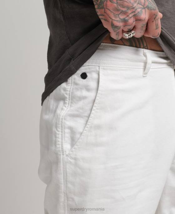 Superdry bumbac organic studios lenjerie turn up pantaloni scurți îmbrăcăminte alb bărbați JX0Z373