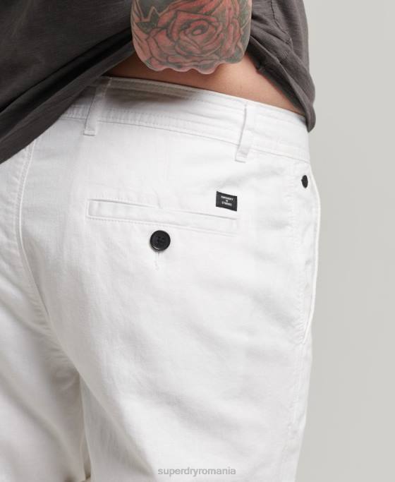 Superdry bumbac organic studios lenjerie turn up pantaloni scurți îmbrăcăminte alb bărbați JX0Z373