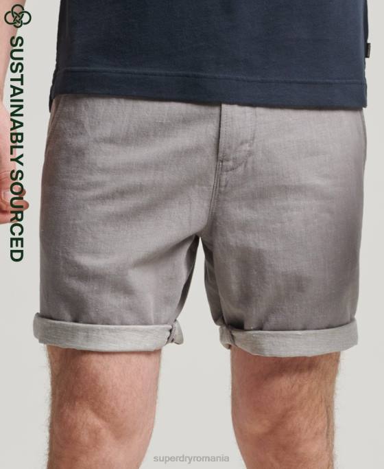 Superdry bumbac organic studios lenjerie turn up pantaloni scurți îmbrăcăminte gri inchis bărbați JX0Z6450