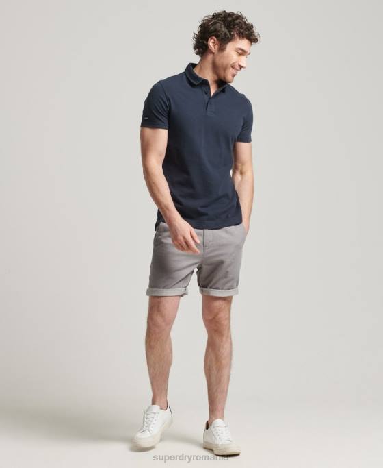 Superdry bumbac organic studios lenjerie turn up pantaloni scurți îmbrăcăminte gri inchis bărbați JX0Z6450