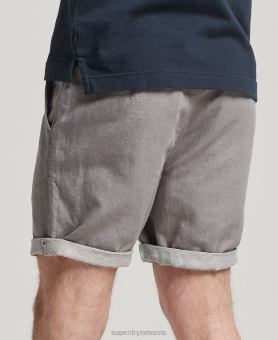 Superdry bumbac organic studios lenjerie turn up pantaloni scurți îmbrăcăminte gri inchis bărbați JX0Z6450
