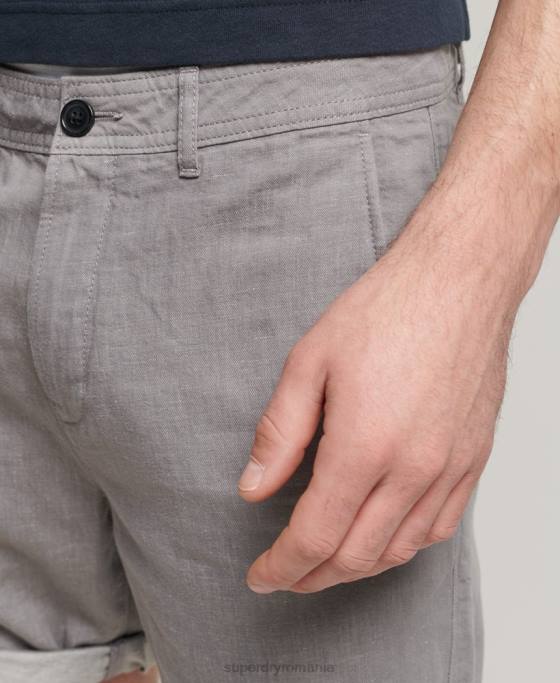 Superdry bumbac organic studios lenjerie turn up pantaloni scurți îmbrăcăminte gri inchis bărbați JX0Z6450
