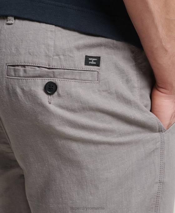 Superdry bumbac organic studios lenjerie turn up pantaloni scurți îmbrăcăminte gri inchis bărbați JX0Z6450