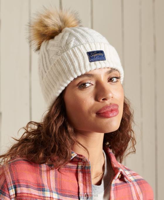 Superdry cablu lux beanie accesorii alb femei JX0Z4298