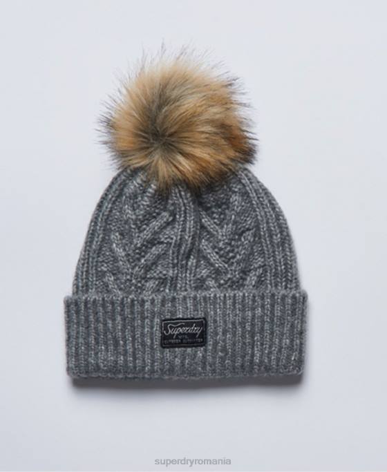 Superdry cablu lux beanie accesorii gri deschis femei JX0Z4279