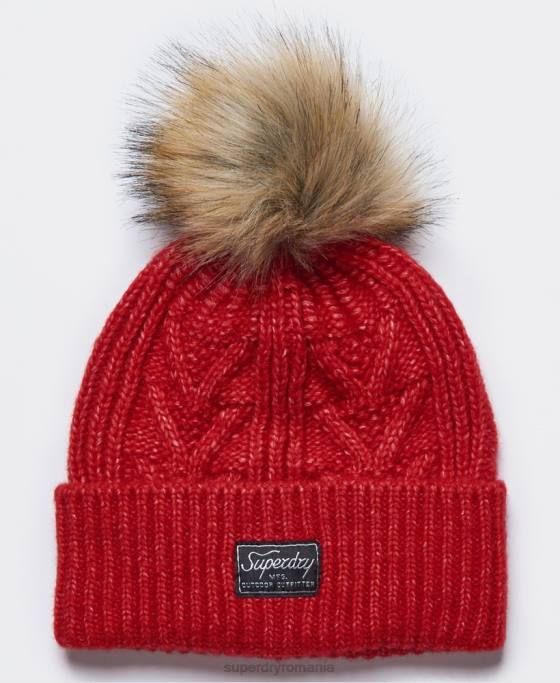 Superdry cablu lux beanie accesorii roșu femei JX0Z4294