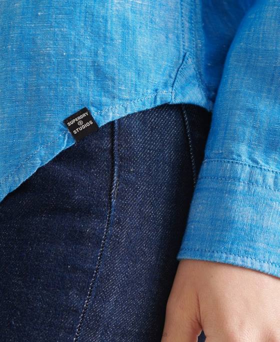 Superdry camasa bunic studios in in îmbrăcăminte albastru femei JX0Z3066