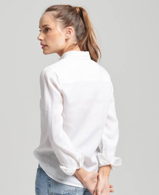 Superdry camasa cu maneca lunga in in studios îmbrăcăminte alb femei JX0Z6516