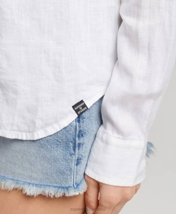 Superdry camasa cu maneca lunga in in studios îmbrăcăminte alb femei JX0Z6516