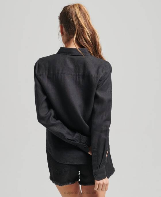 Superdry camasa cu maneca lunga in in studios îmbrăcăminte negru femei JX0Z6609