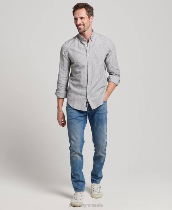 Superdry camasa cu nasturi din bumbac organic studios in îmbrăcăminte gri deschis bărbați JX0Z136