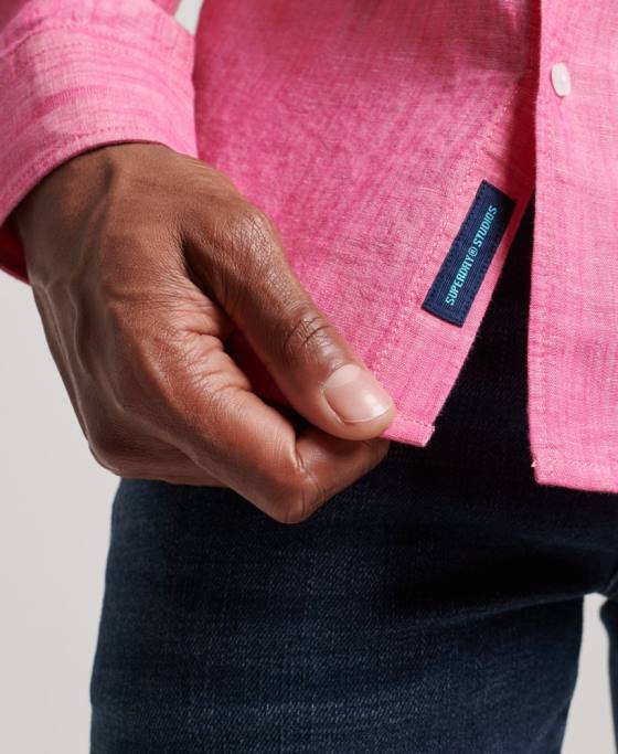 Superdry camasa cu nasturi din bumbac organic studios in îmbrăcăminte roz bărbați JX0Z133