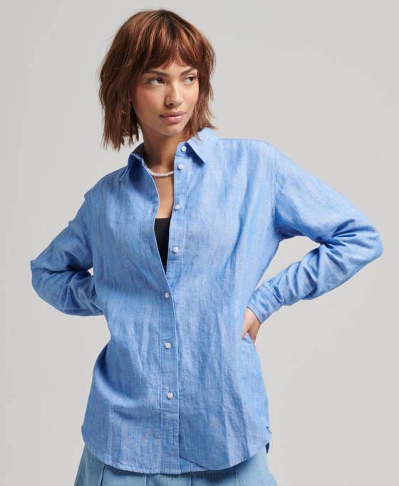 Superdry camasa iubit din in îmbrăcăminte albastru femei JX0Z6526