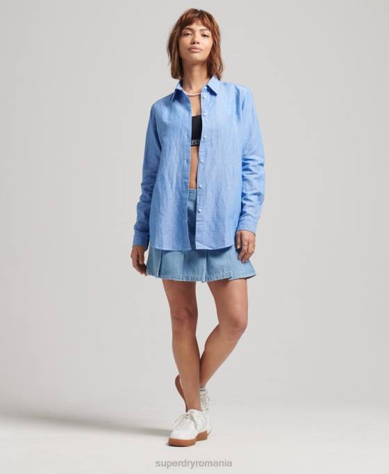 Superdry camasa iubit din in îmbrăcăminte albastru femei JX0Z6526