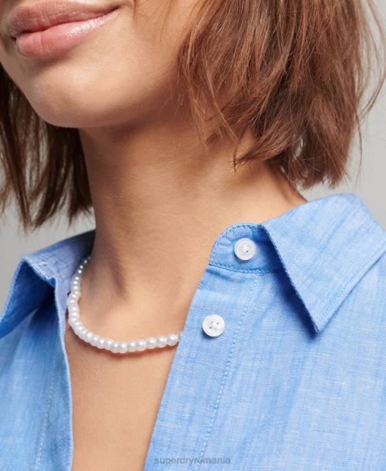 Superdry camasa iubit din in îmbrăcăminte albastru femei JX0Z6526