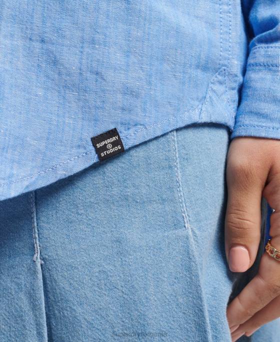 Superdry camasa iubit din in îmbrăcăminte albastru femei JX0Z6526