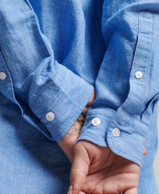 Superdry camasa iubit din in îmbrăcăminte albastru femei JX0Z6526