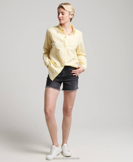 Superdry camasa iubit din in îmbrăcăminte galben femei JX0Z6524