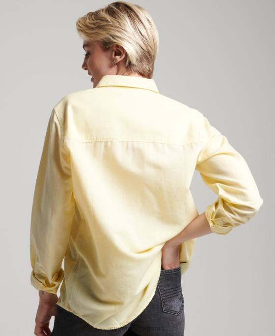 Superdry camasa iubit din in îmbrăcăminte galben femei JX0Z6524