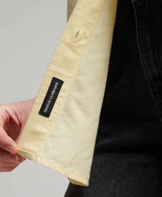 Superdry camasa iubit din in îmbrăcăminte galben femei JX0Z6524