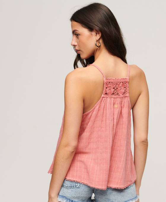 Superdry cami top vintage cu halter îmbrăcăminte roz femei JX0Z2877