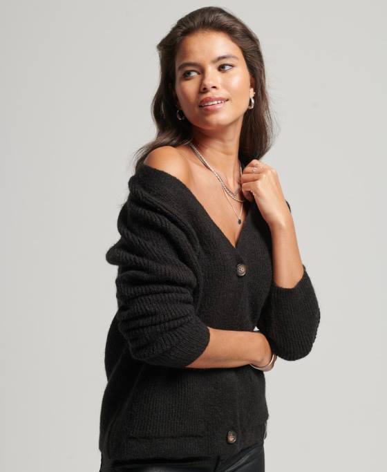 Superdry cardigan super moale esențial îmbrăcăminte negru femei JX0Z3962