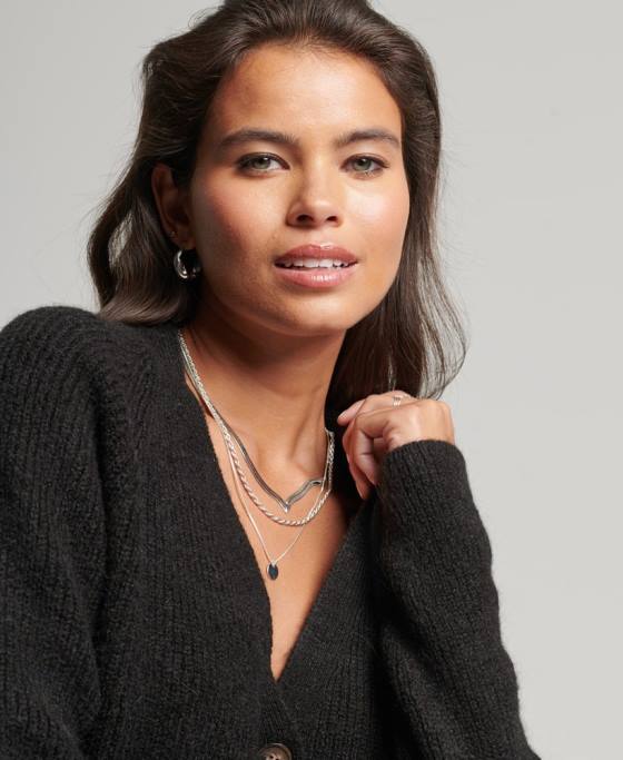 Superdry cardigan super moale esențial îmbrăcăminte negru femei JX0Z3962
