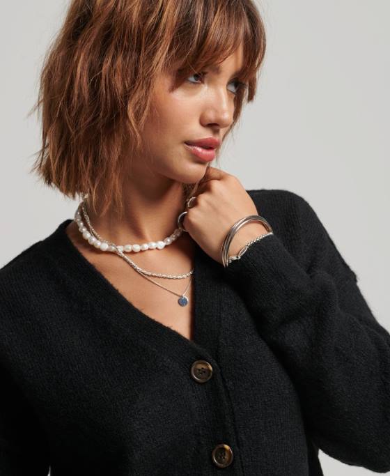 Superdry cardigan supradimensionat cu decolteu în V îmbrăcăminte negru femei JX0Z3965