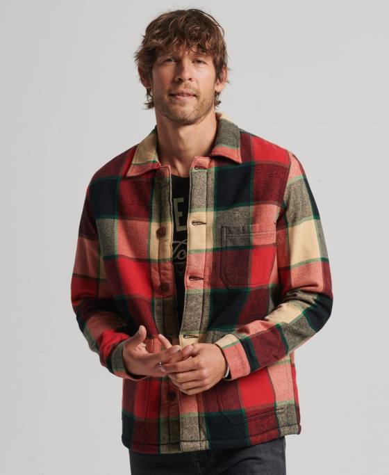 Superdry check utility peste cămașă îmbrăcăminte roșu bărbați JX0Z4716