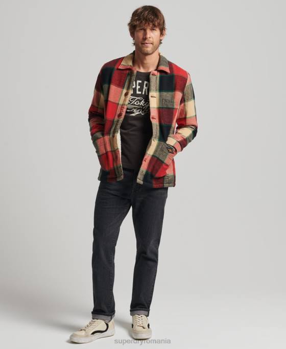Superdry check utility peste cămașă îmbrăcăminte roșu bărbați JX0Z4716