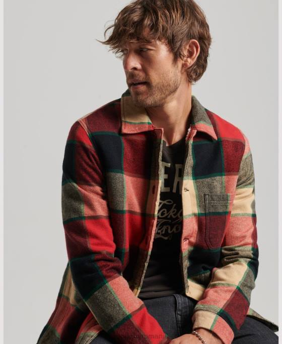 Superdry check utility peste cămașă îmbrăcăminte roșu bărbați JX0Z4716