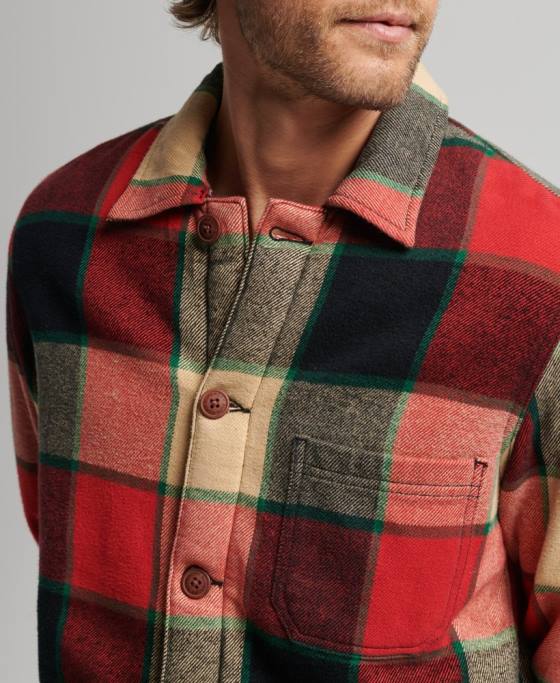 Superdry check utility peste cămașă îmbrăcăminte roșu bărbați JX0Z4716