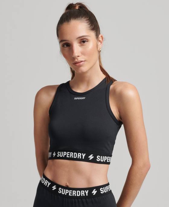 Superdry cod crop top elastic îmbrăcăminte negru femei JX0Z3053