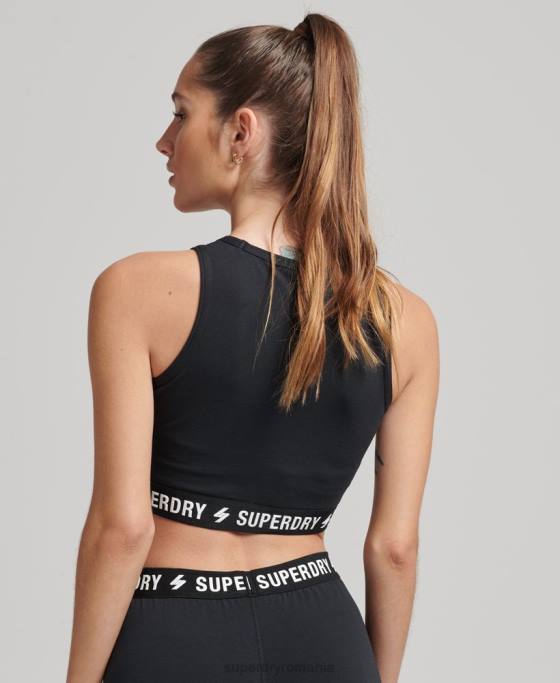 Superdry cod crop top elastic îmbrăcăminte negru femei JX0Z3053