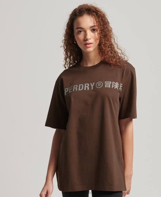Superdry cod liniar tricou largi îmbrăcăminte maro femei JX0Z6564