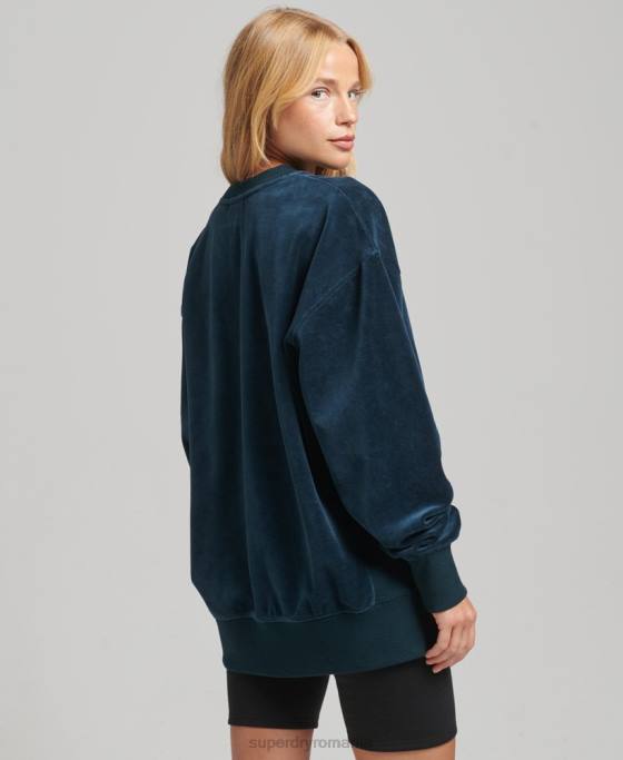 Superdry code s logo velur echipaj supradimensionat îmbrăcăminte albastru inchis femei JX0Z5925