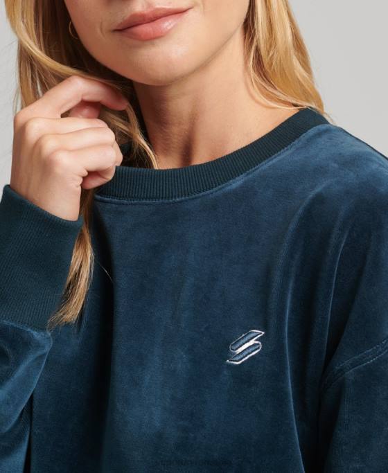Superdry code s logo velur echipaj supradimensionat îmbrăcăminte albastru inchis femei JX0Z5925
