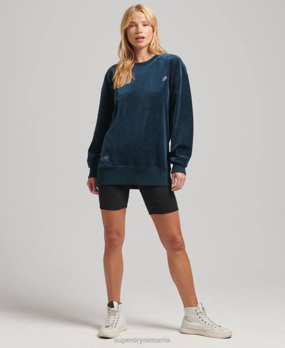 Superdry code s logo velur echipaj supradimensionat îmbrăcăminte albastru inchis femei JX0Z5925