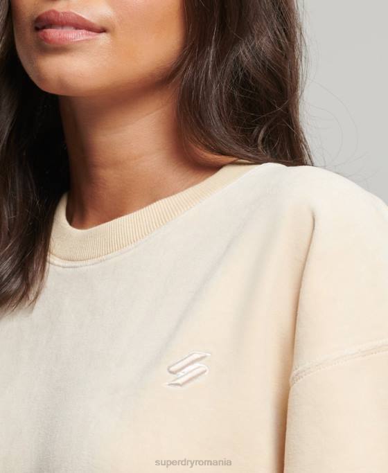 Superdry code s logo velur echipaj supradimensionat îmbrăcăminte cremă femei JX0Z5805