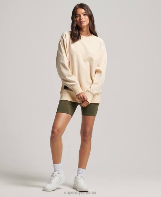 Superdry code s logo velur echipaj supradimensionat îmbrăcăminte cremă femei JX0Z5805
