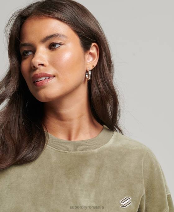 Superdry code s logo velur echipaj supradimensionat îmbrăcăminte kaki femei JX0Z6013